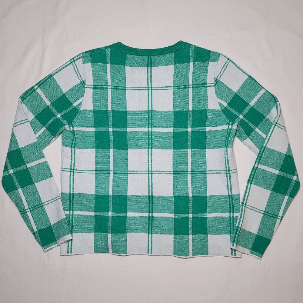 Cynthia Rowley Plaid Button Front Cardigan Sweater Green White Medium Preppy - Picture 2 of 10